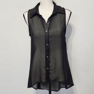 Vintage Y2K Sheer Black Sleeveless High-Low top shirt blouse Sexy Wimsigoth  Sm